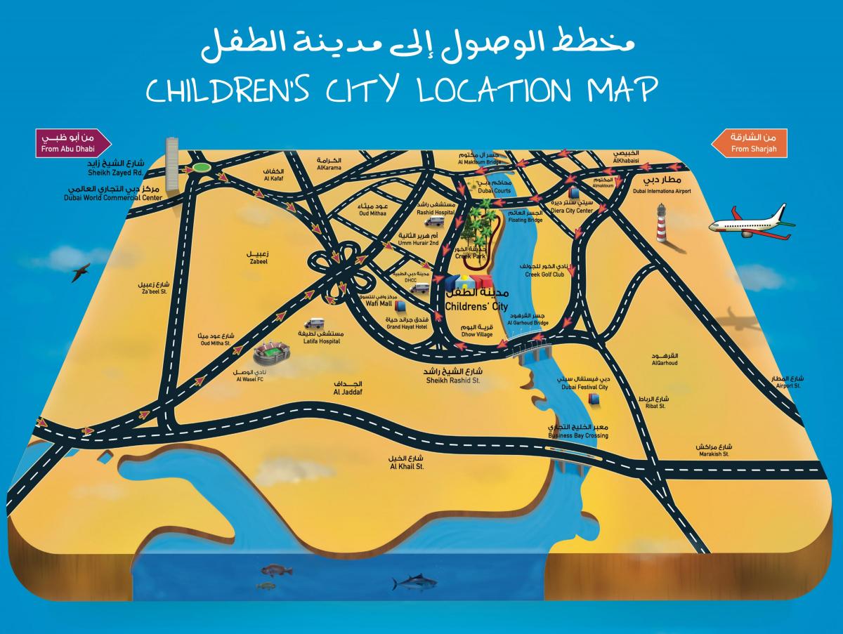 mapa das Crianças da cidade de Dubai