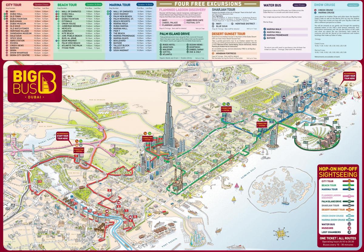Dubai mapa com as atrações turísticas