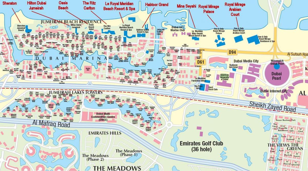 mapa da praia de Jumeirah em Dubai