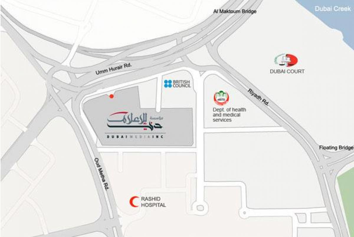 rashid hospital de Dubai mapa de localização