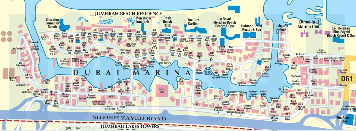 A marina de Dubai pé mapa de localização
