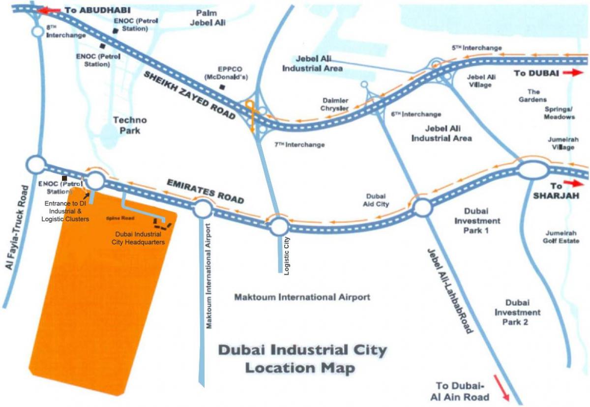 mapa de Dubai, cidade industrial