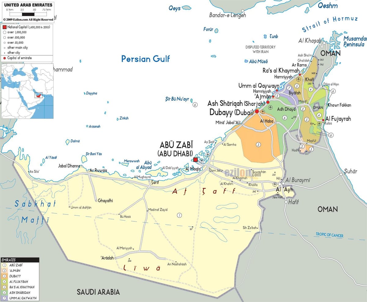 mapa de Dubai, emirados árabes unidos