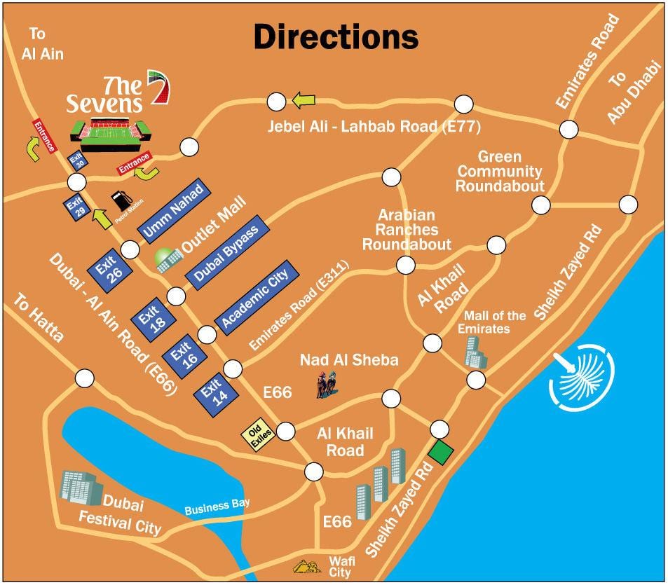 rugby Sevens Dubai mapa de localização