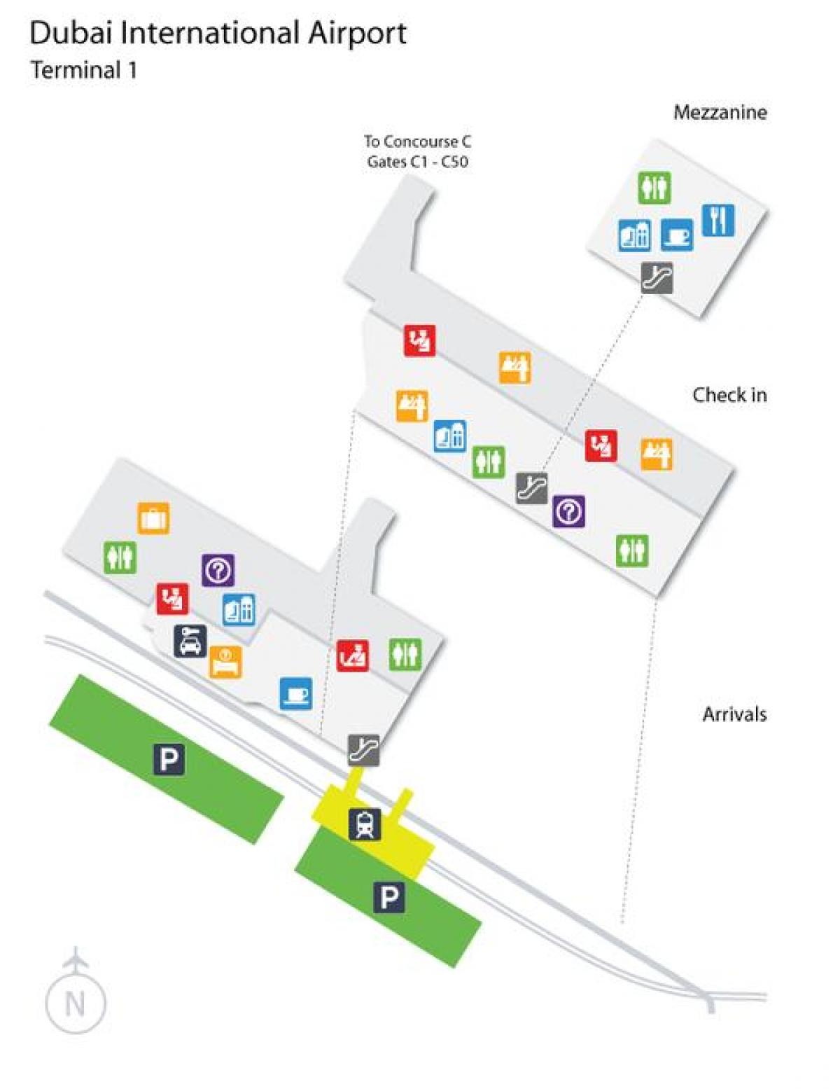 Aeroporto em Dubai a um terminal 1 mapa de localização