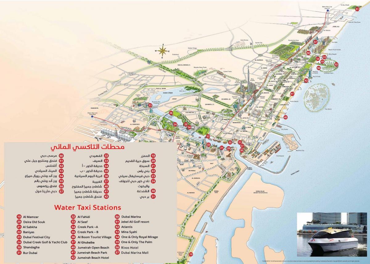 Dubai água táxi mapa de rotas