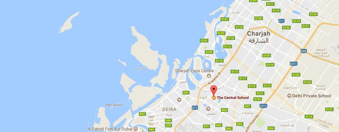 mapa da escola central de Dubai