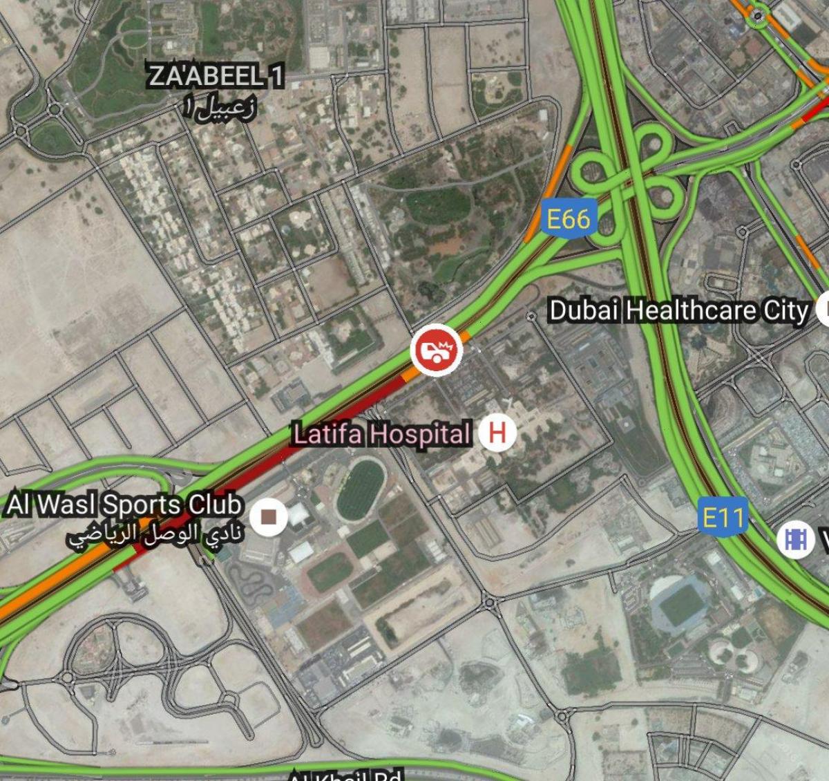 latifa hospital de Dubai mapa de localização