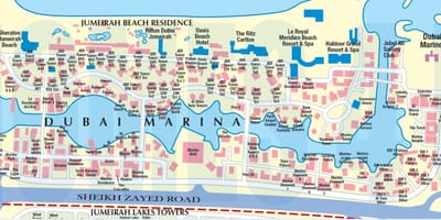 A marina de Dubai pé mapa de localização